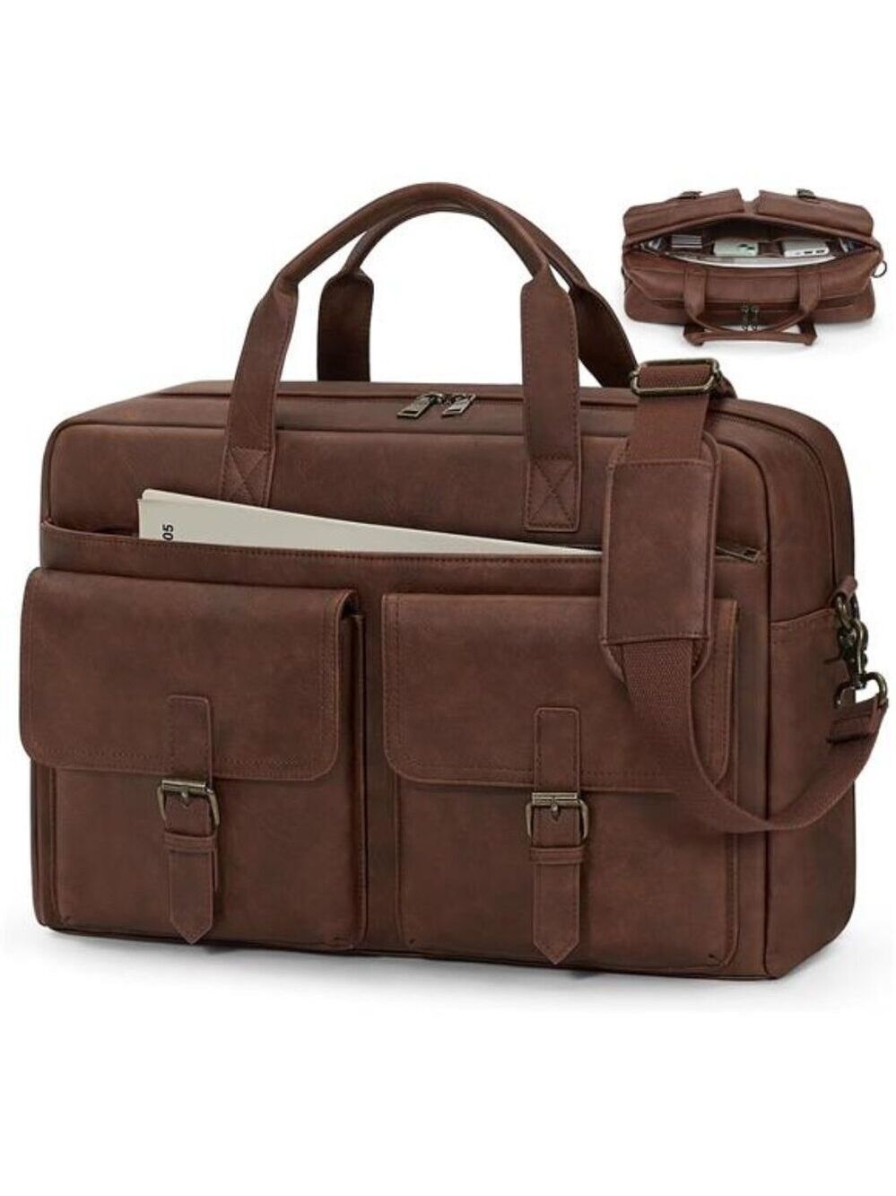 Mens Leather Laptop Bag 16 Inch Messenger Work Briefcase Shoulder Bag Brown